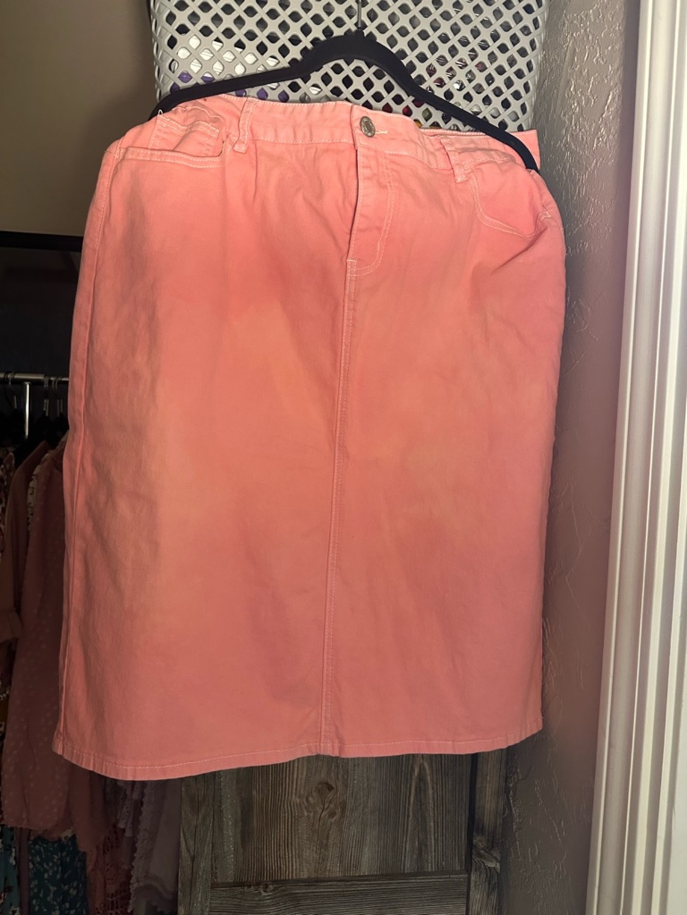 Be Girl Bubble gum Pink Midi light weight denim skirt with Front Zip